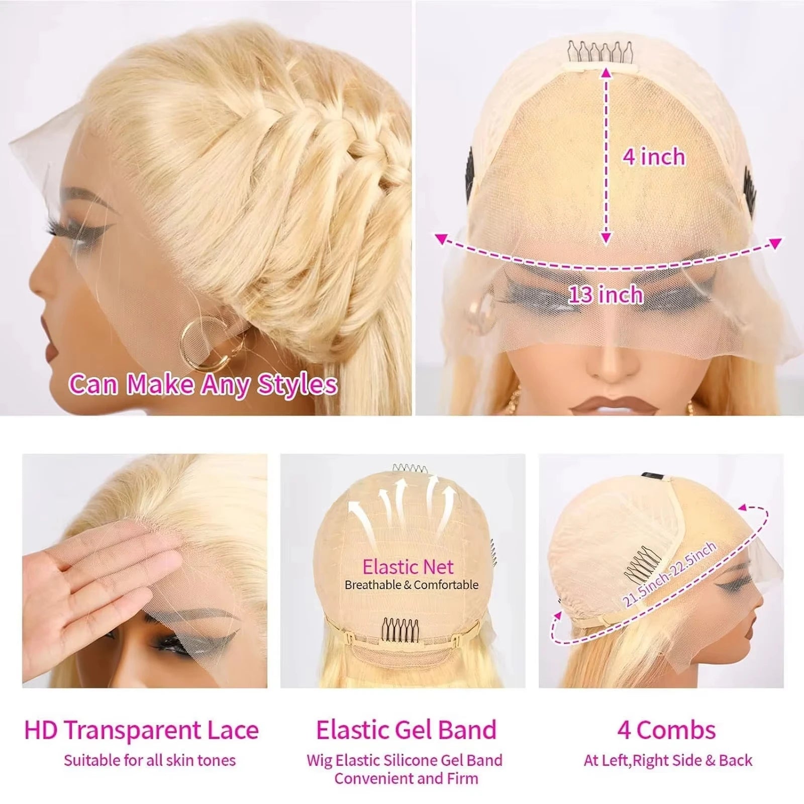 250% 40 Inch 613 Blonde Bone Straight Human Hair Wig Pre Plucked 13x6 Body Wave HD Lace Front Lace Frontal Wig Human Hair Wigs