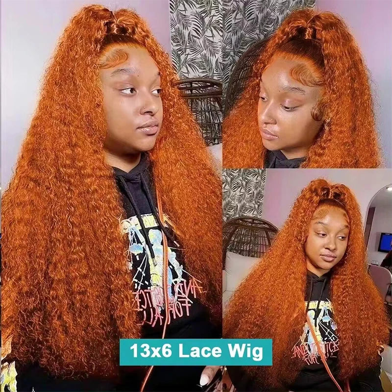 KLAMAN Ginger Orange Water Wave Wig #350 | 13x4 & 13x6 Transparent Lace | Deep Curly Human Hair