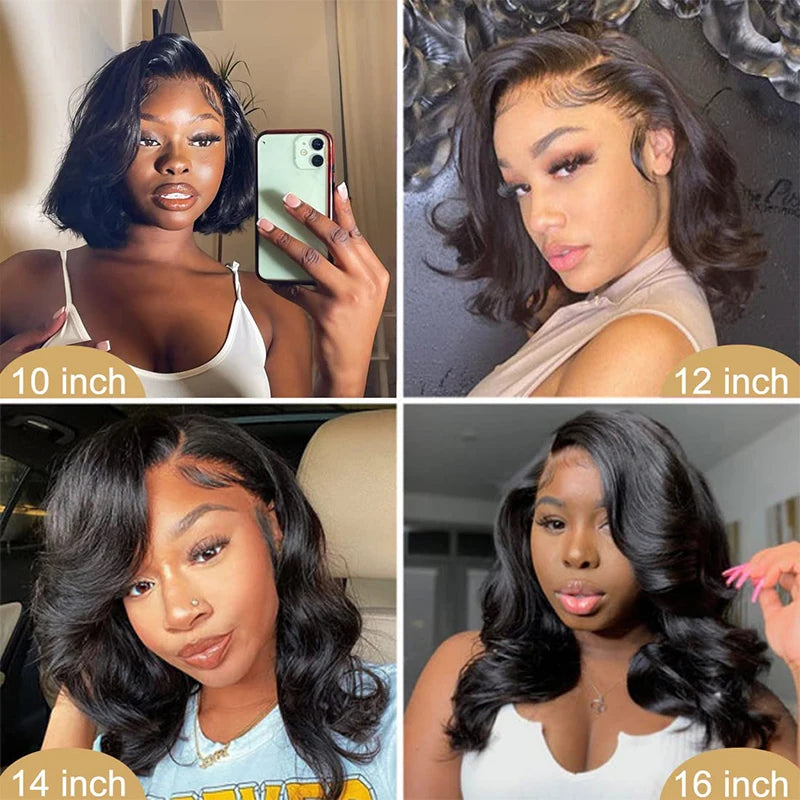 KLAMAN Body Wave Bob Wig | 16" 200% Density 13x4 HD Lace Front | Brazilian Remy Human Hair
