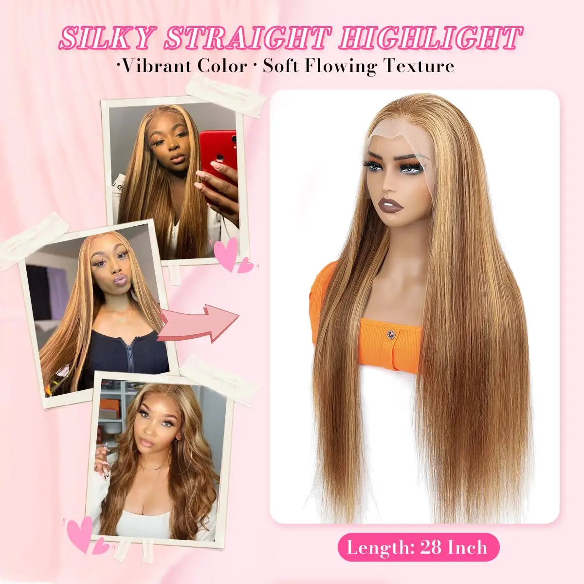 KLAMAN P4/27 Highlight Ombre Blonde Straight Wig | 30" 13x4 HD Lace Front | Brazilian Human Hair