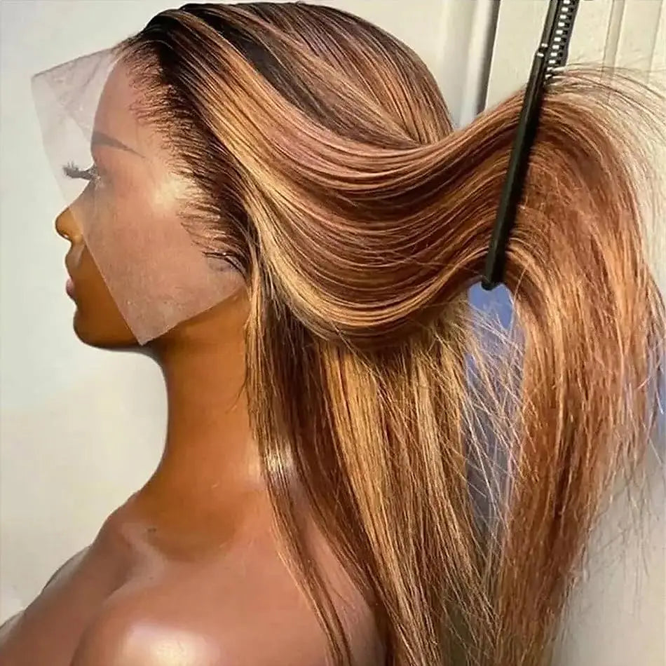 P4/27 Highlight Omber Blonde Colored Wigs Human Hair 30 Inch High Density 13x4 Bone Straight Lace Front Wig Human Hair Brazilian
