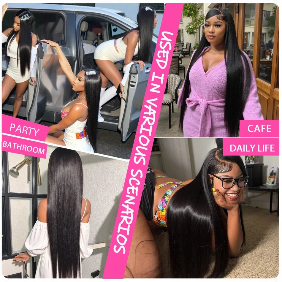 KLAMAN Bone Straight Wig | 40" 220% Density 13x4 Transparent Lace Front | Brazilian Human Hair