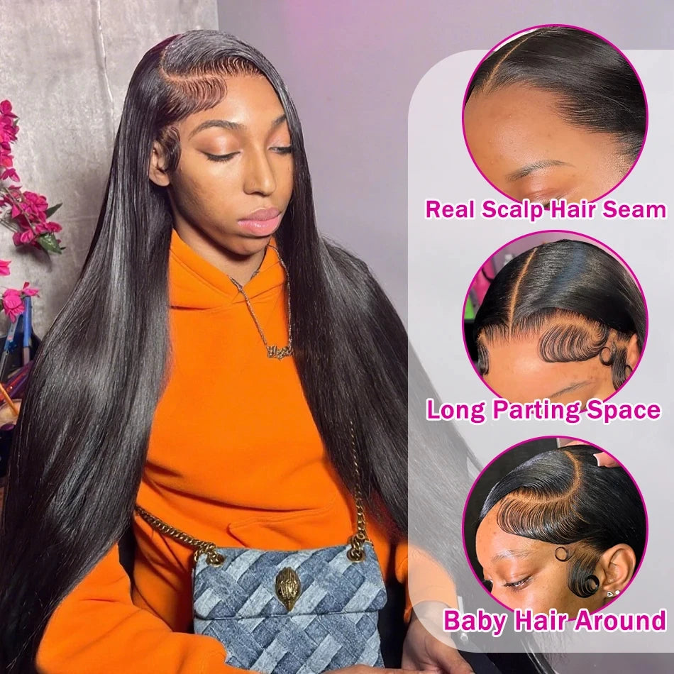 KLAMAN Bone Straight Wig | 40" 220% Density 13x4 Transparent Lace Front | Brazilian Human Hair