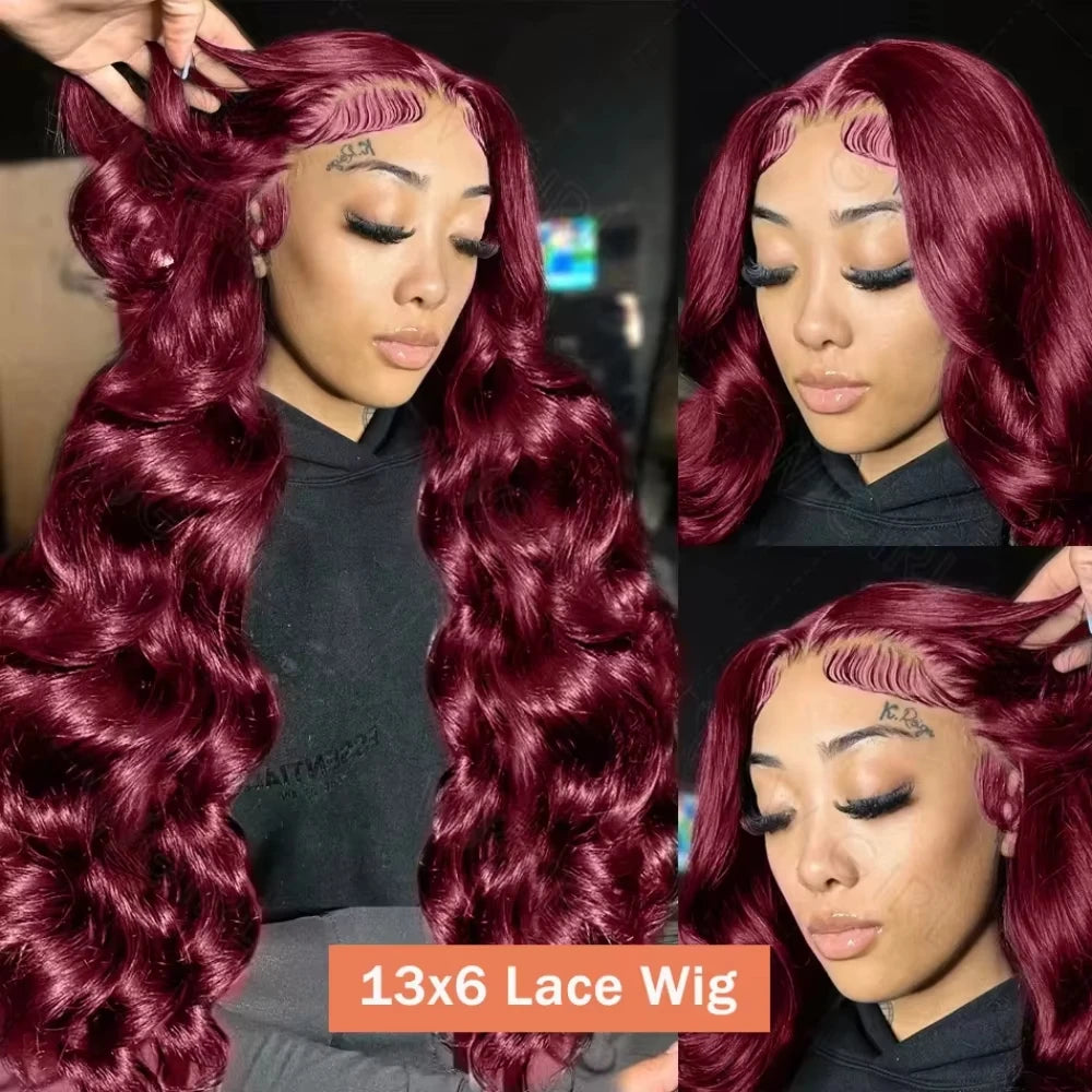99j Burgundy 13x6 HD Lace Frontal Human Hair Wig 250 Density Body Wave 13x4 Lace Front Wigs Brazilian 100% Human Hair Wigs
