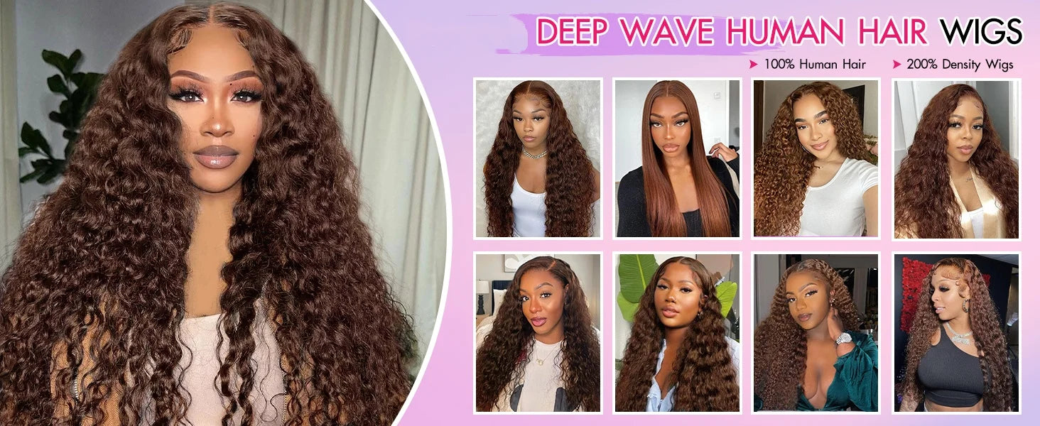 250 Density Chocolate Brown Curly Human Hair Wig 13X6 Hd Lace Front Wigs Pre Pluck Brazilian Brown 100% Deep Wave Human Hair wig