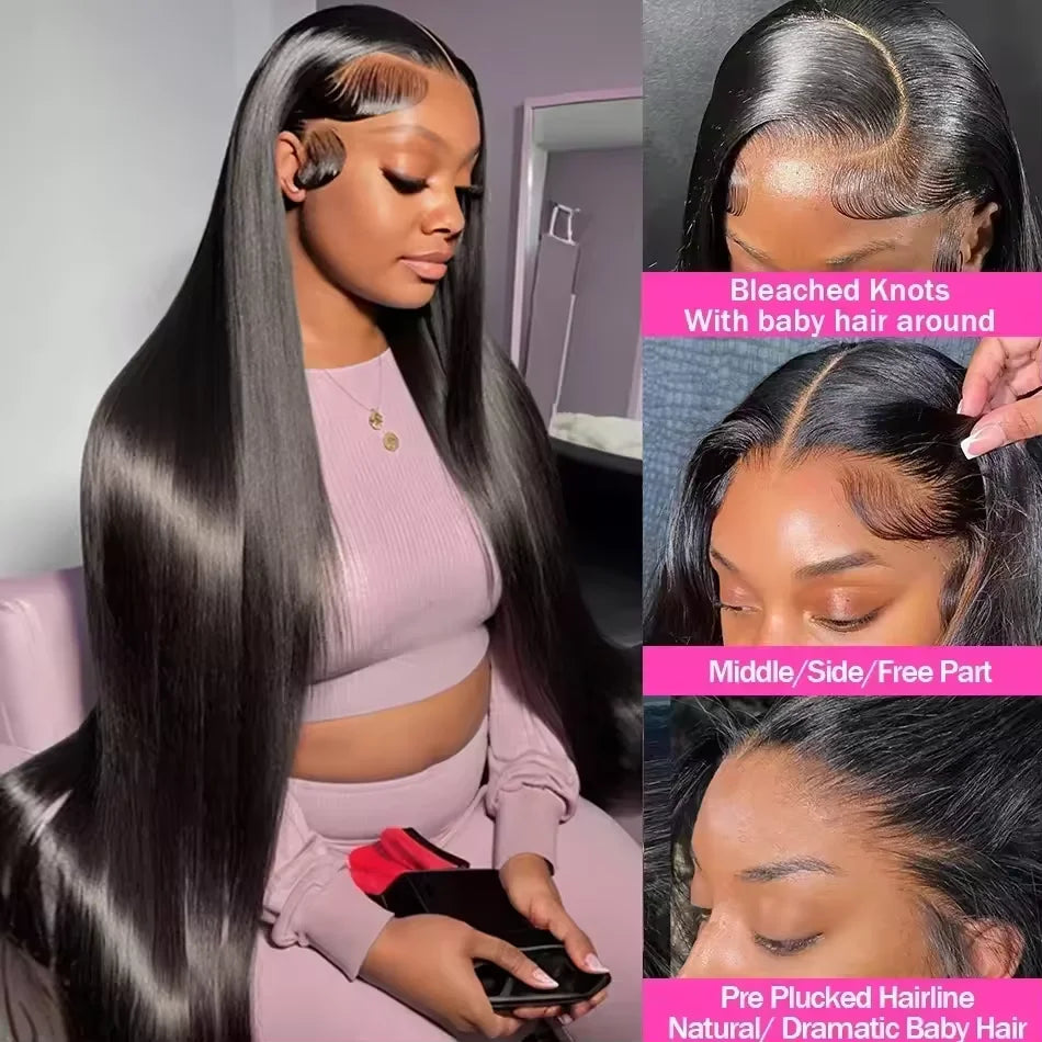 30 40 42 Inch Bone Straight Hd Lace Frontal Wig 13X4 Transparent Lace Front Pre Plucked 100% Human Hair For Women With Baby Hair