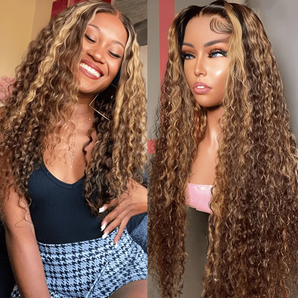 KLAMAN Highlight Deep Wave Wig | 13x4 & 13x6 HD Lace | Honey Blonde Ombre Brazilian Human Hair