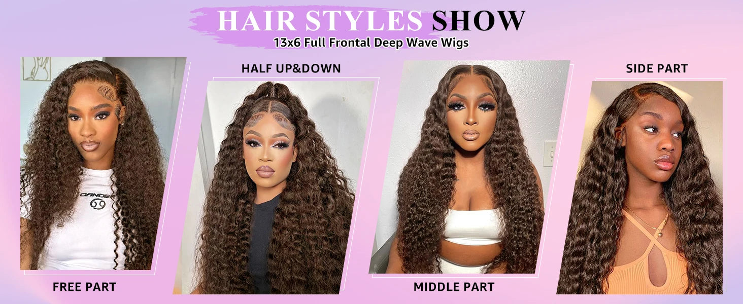 250 Density Chocolate Brown Curly Human Hair Wig 13X6 Hd Lace Front Wigs Pre Pluck Brazilian Brown 100% Deep Wave Human Hair wig