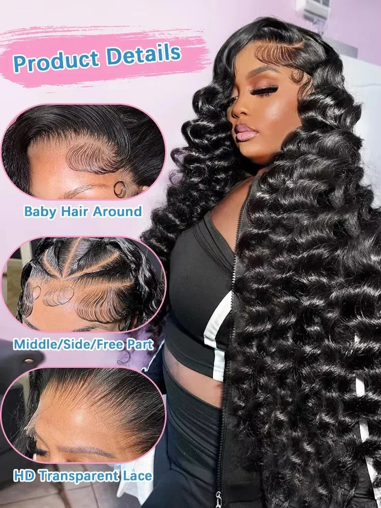 13x6 HD Lace Loose Deep Wave Frontal Wigs 250% Transparent 30 40 Inch 13x4 Deep Water Wave Curly Lace Front Human Hair Wigs
