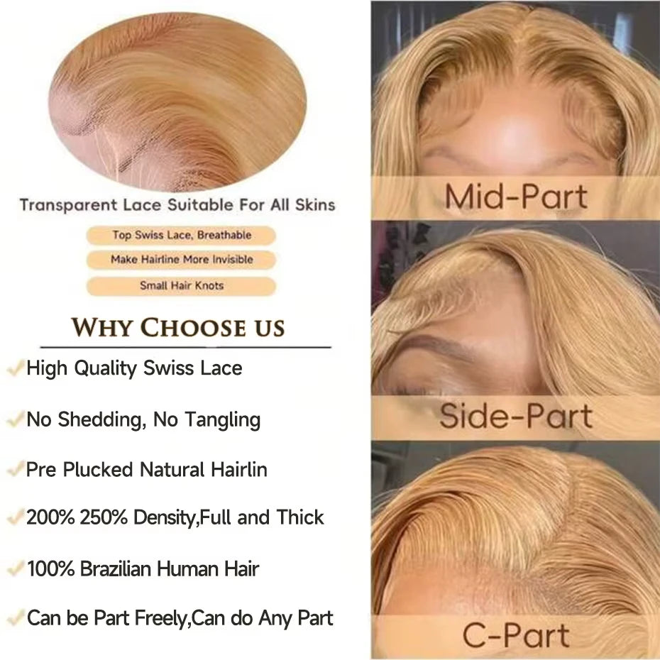 KLAMAN Honey Blonde Body Wave Wig #27 | 13x6 HD Lace Front | 210% Density Brazilian Human Hair