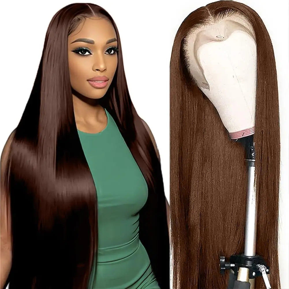 KLAMAN Chocolate Brown Bone Straight Wig | 30" 200% Density 13x6 HD Lace Front | Human Hair