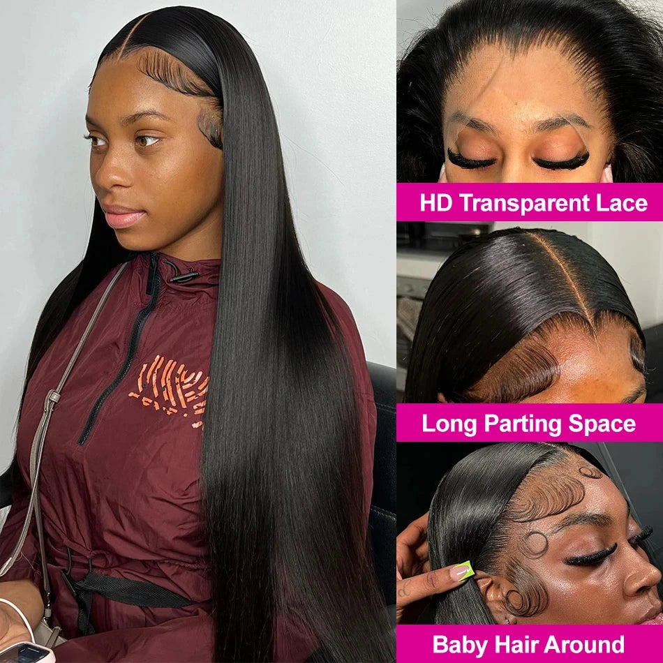 KLAMAN Bone Straight Wig | 40" 220% Density 13x4 Transparent Lace Front | Brazilian Human Hair