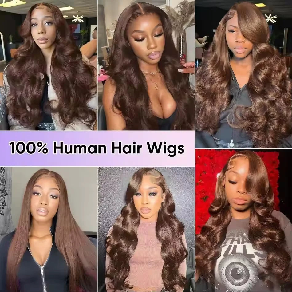 KLAMAN Chocolate Brown Body Wave Wig | 46" 13x4 & 13x6 HD Transparent Lace | Remy Human Hair