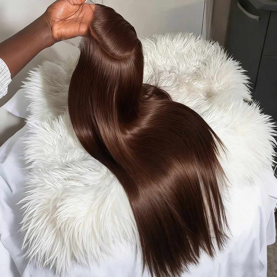KLAMAN Chocolate Brown Bone Straight Wig | 30" 200% Density 13x6 HD Lace Front | Human Hair