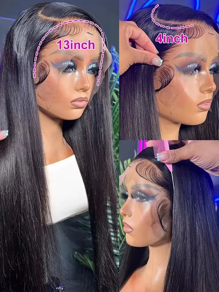 40 44 Inch Straight 100% Brazilian Human Hair Wigs 250 Density Bone Straight 13x4 13x6 HD Transparent Lace Front Wigs For Women