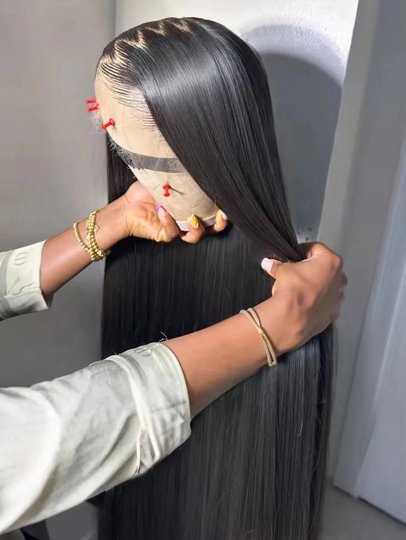 KLAMAN Bone Straight Wig | 40" 220% Density 13x4 Transparent Lace Front | Brazilian Human Hair