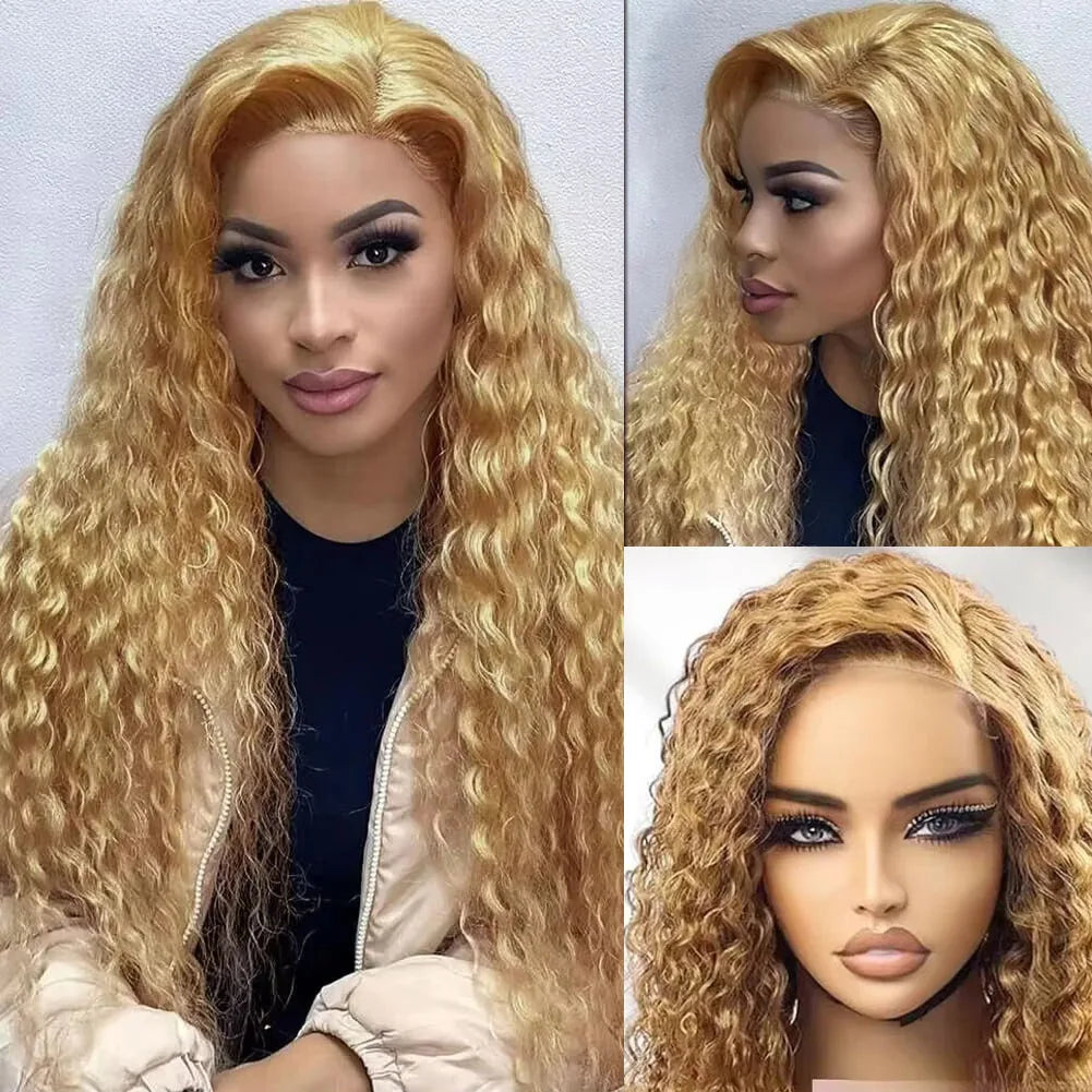 KLAMAN Honey Blonde Deep Wave Wig #27 | 30" 200% Density HD Lace Front | Brazilian Human Hair