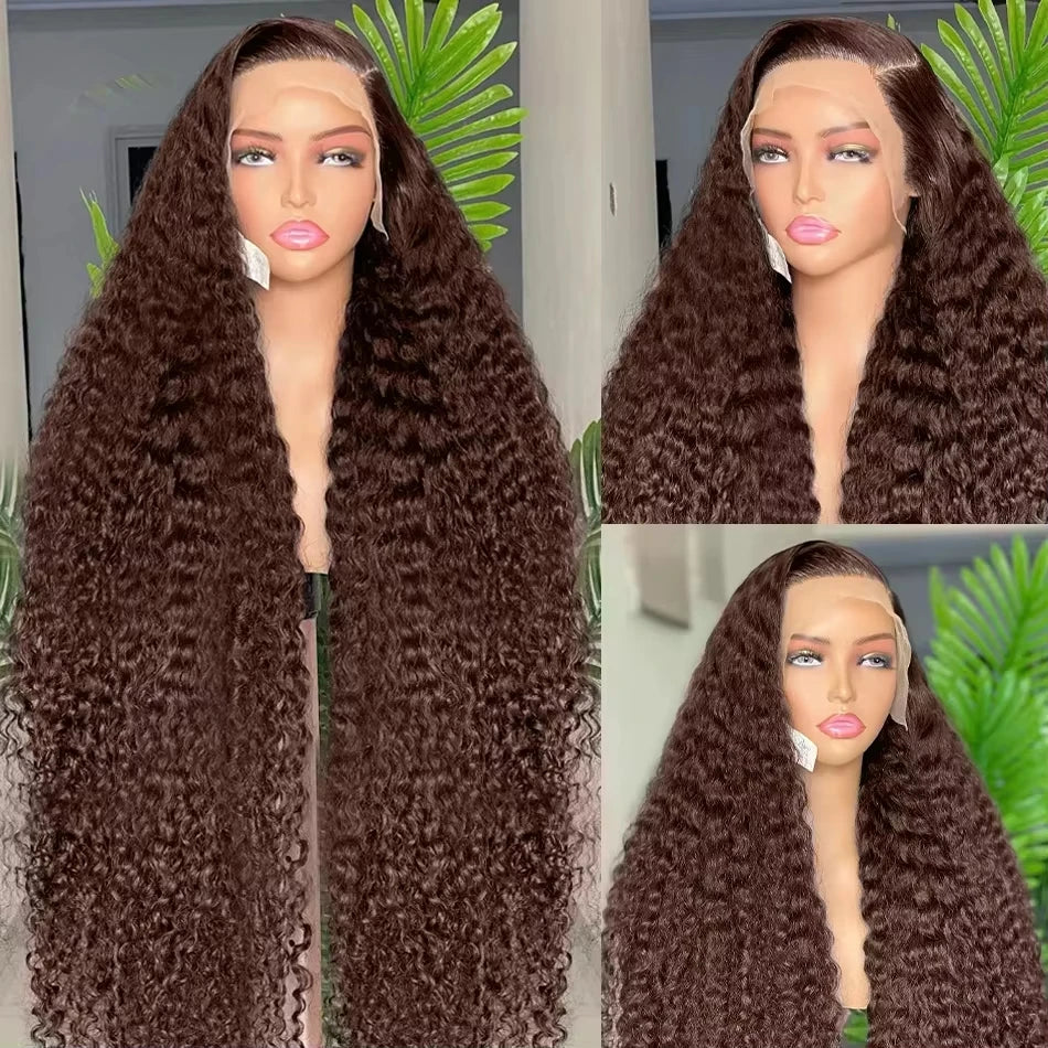 250 Density Chocolate Brown Curly Human Hair Wig 13X6 Hd Lace Front Wigs Pre Pluck Brazilian Brown 100% Deep Wave Human Hair wig