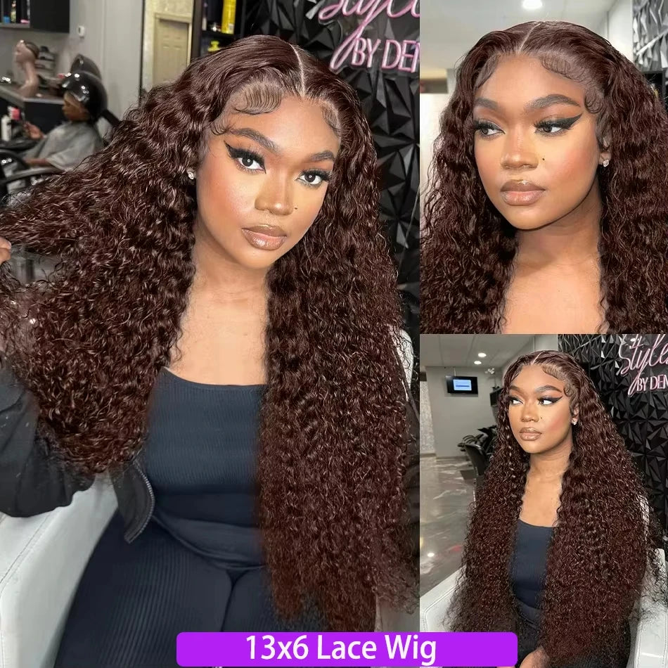 250 Density Chocolate Brown Curly Human Hair Wig 13X6 Hd Lace Front Wigs Pre Pluck Brazilian Brown 100% Deep Wave Human Hair wig