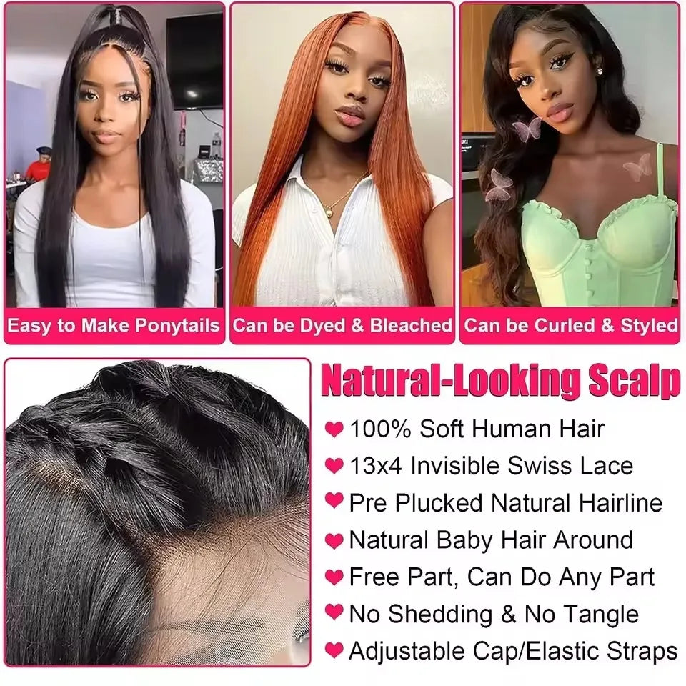30 40 42 Inch Bone Straight Hd Lace Frontal Wig 13X4 Transparent Lace Front Pre Plucked 100% Human Hair For Women With Baby Hair
