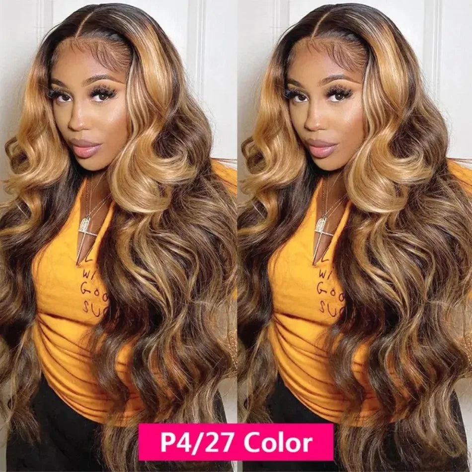 KLAMAN Highlight Ombre Body Wave Wig | 38" 250% Density 13x6 HD Lace | #427 Human Hair