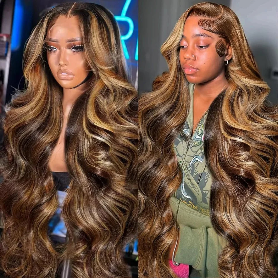 KLAMAN Highlight Ombre Body Wave Wig | 38" 250% Density 13x6 HD Lace | #427 Human Hair