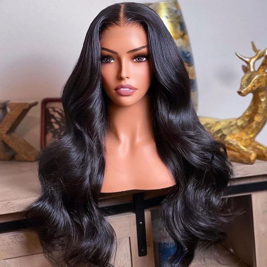 KLAMAN Natural Black Body Wave Wig | 180% Density HD Transparent Lace | Bleached Knots Brazilian Hair
