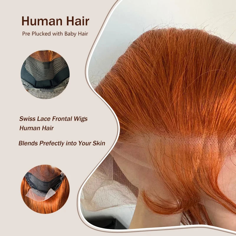KLAMAN Ginger Orange Body Wave Wig | 13x6 HD Lace Front | 200% Density #350 Human Hair