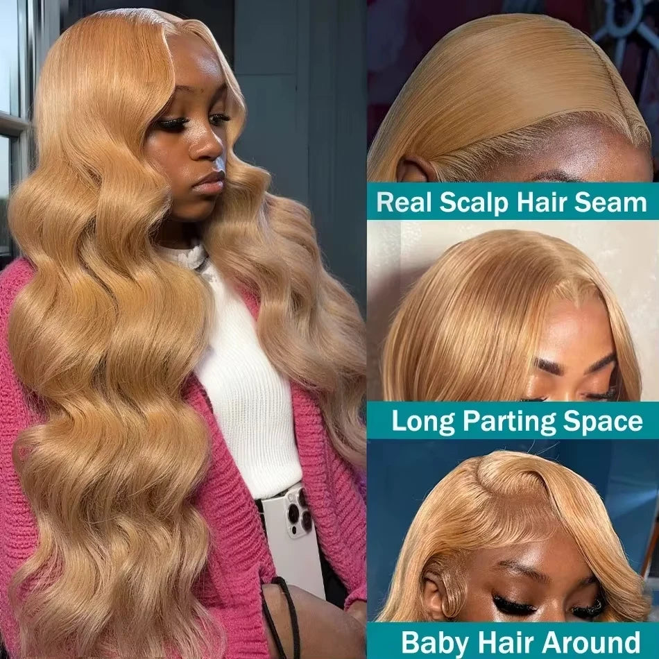 KLAMAN Honey Blonde Body Wave Wig #27 | 13x6 HD Lace Front | 210% Density Brazilian Human Hair