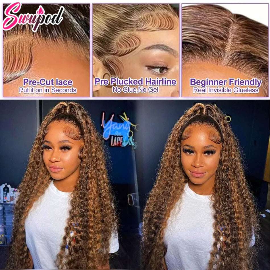 KLAMAN Highlight Deep Wave Wig | 13x4 & 13x6 HD Lace | Honey Blonde Ombre Brazilian Human Hair