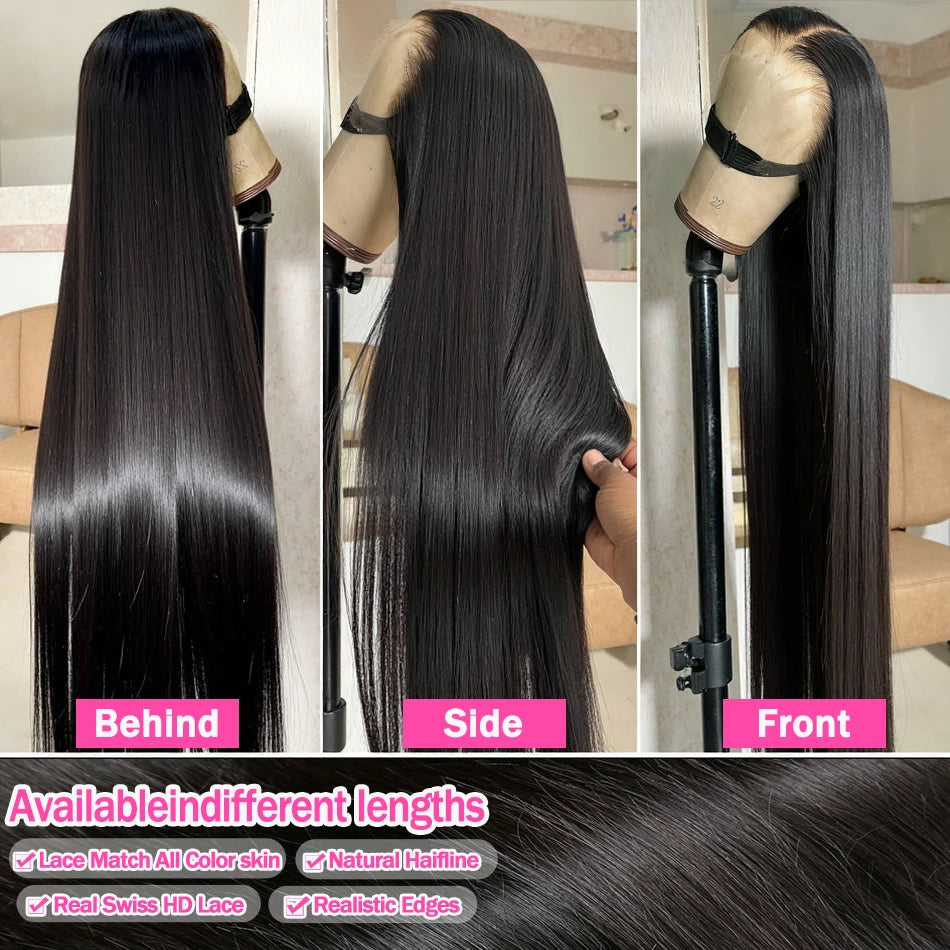 KLAMAN Bone Straight Wig | 38-40" Malaysia Human Hair | 13x4 & 13x6 HD Lace Front | 260% Density