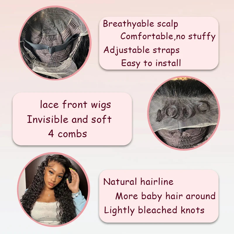 KLAMAN Water Wave Wig | 13x6 HD Lace Front | Wet & Wavy Deep Curly Human Hair with Baby Hair
