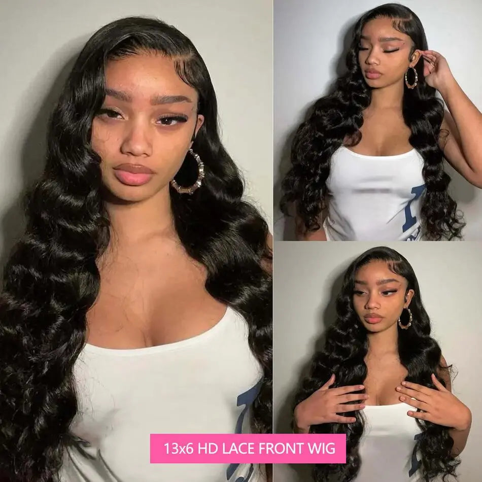 KLAMAN Natural Black Body Wave Wig | 13x4 & 13x6 HD Lace Front | Brazilian Human Hair