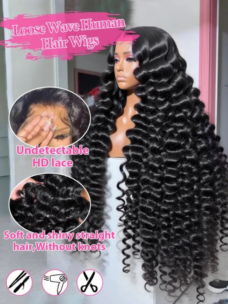 13x6 HD Lace Loose Deep Wave Frontal Wigs 250% Transparent 30 40 Inch 13x4 Deep Water Wave Curly Lace Front Human Hair Wigs