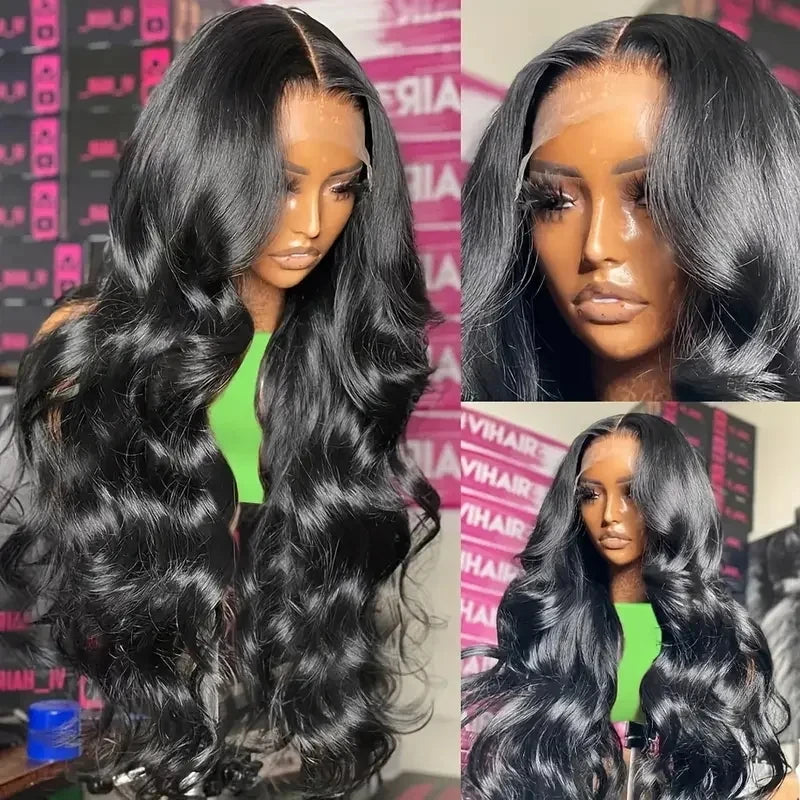 KLAMAN Natural Black Body Wave Wig | 13x4 HD Transparent Lace | 180% Density Brazilian Human Hair