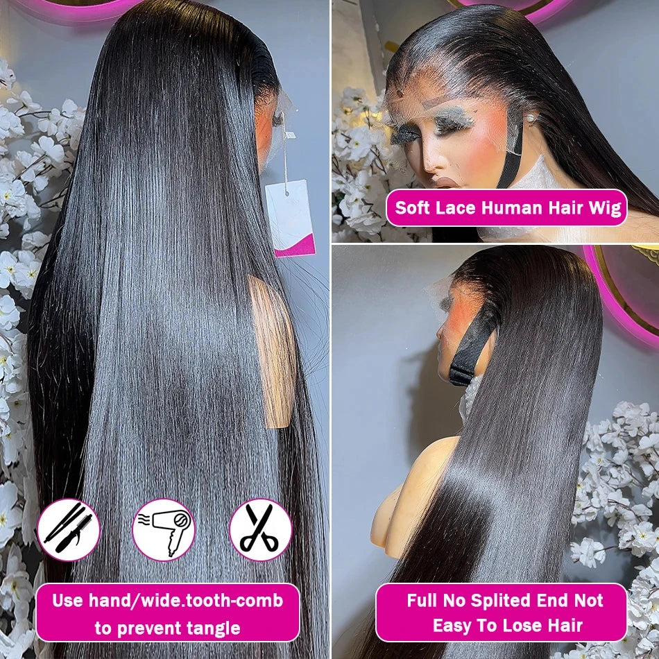 KLAMAN Bone Straight Wig | 40" 220% Density 13x4 Transparent Lace Front | Brazilian Human Hair