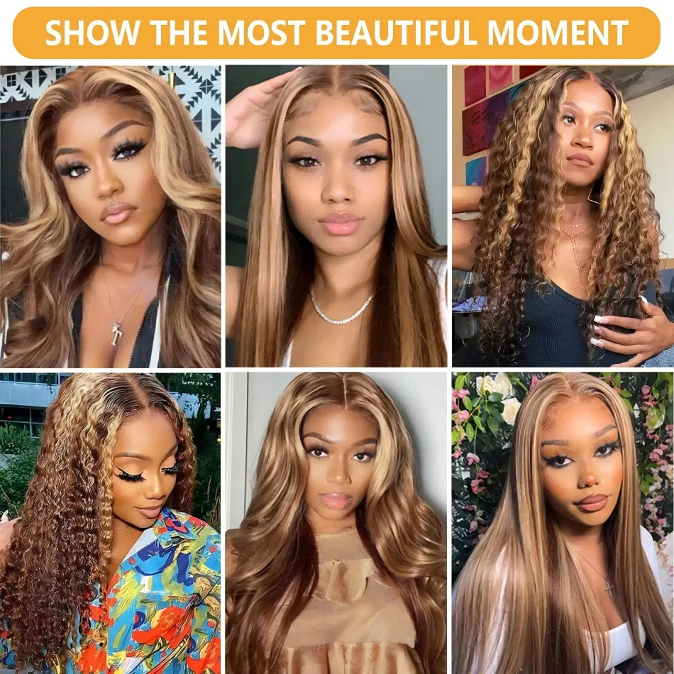 KLAMAN Highlight Ombre Body Wave Wig | 38" 250% Density 13x6 HD Lace | #427 Human Hair