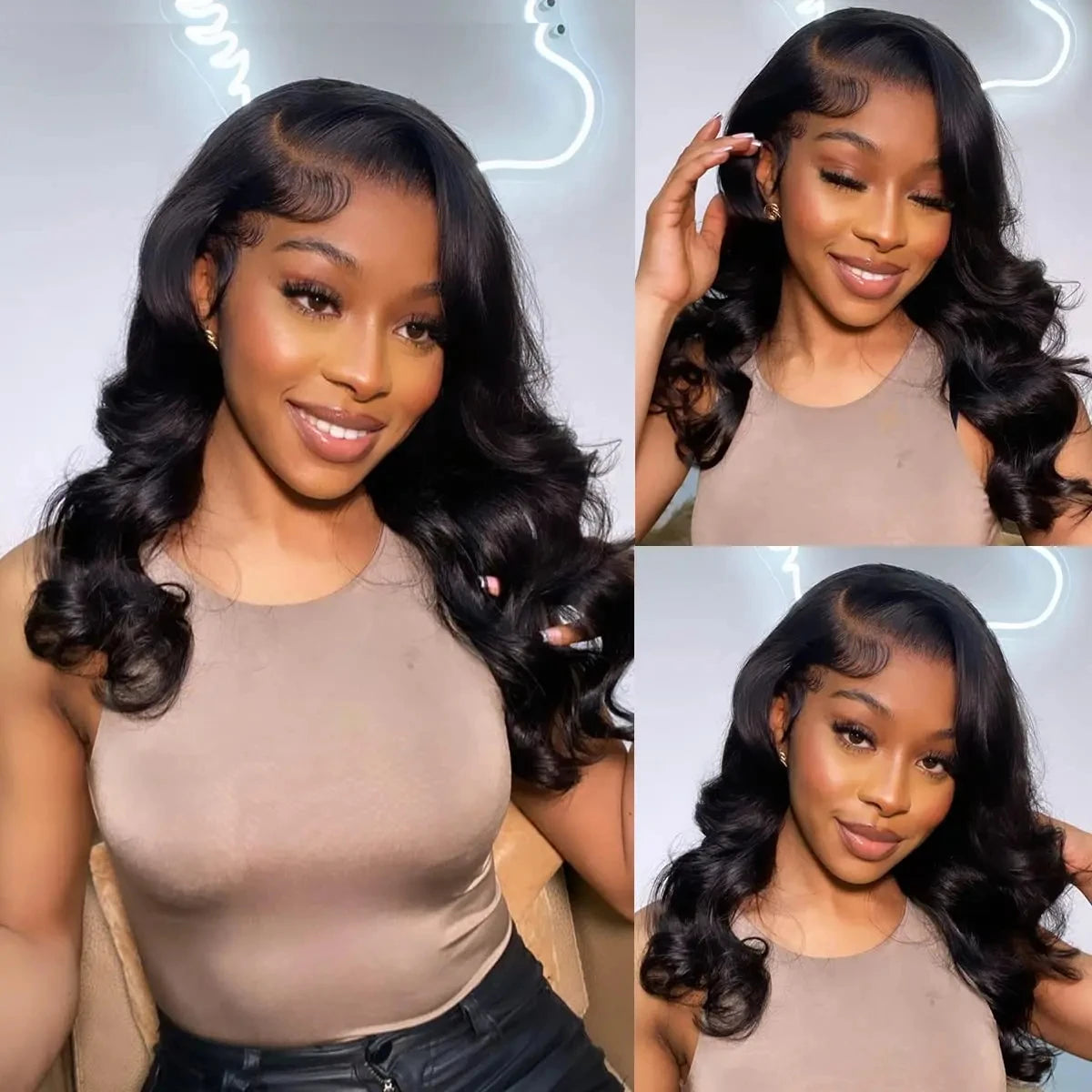 KLAMAN Natural Black Body Wave Wig | 180% Density HD Transparent Lace | Bleached Knots Brazilian Hair