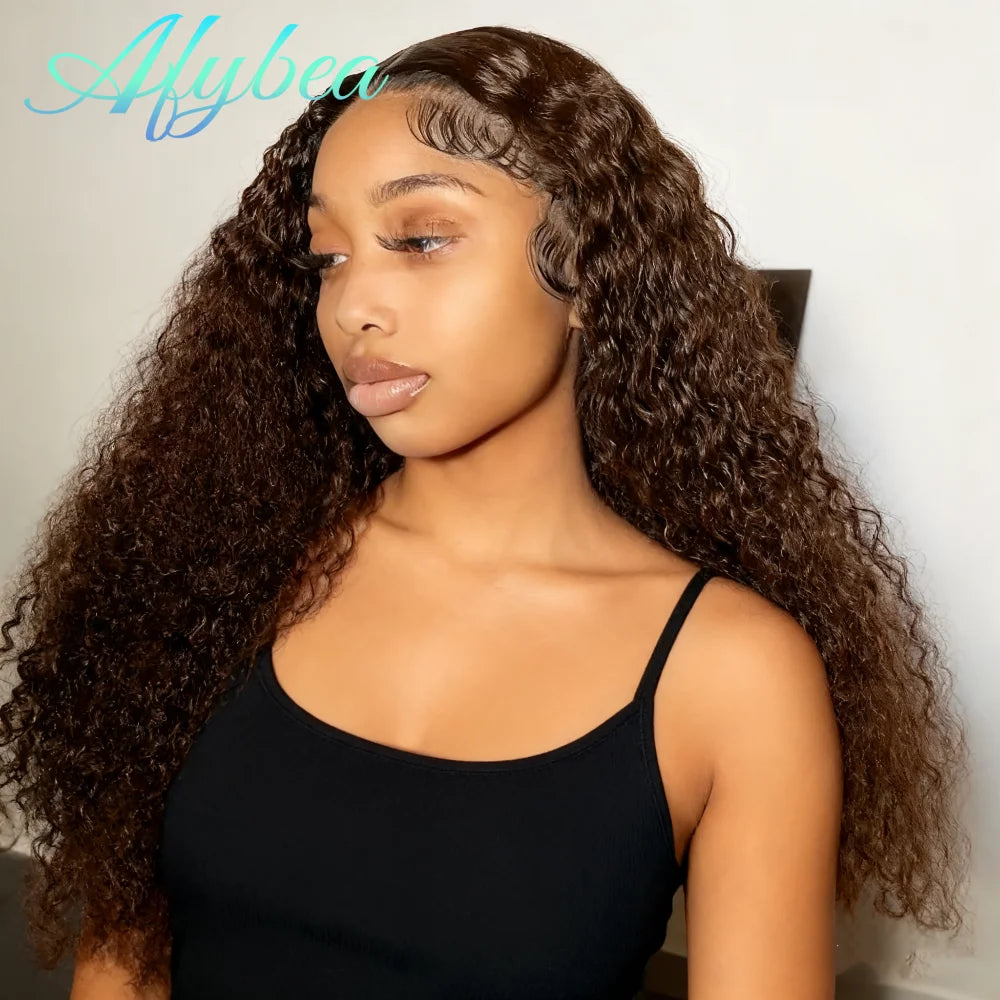 250 Density Chocolate Brown Curly Human Hair Wig 13X6 Hd Lace Front Wigs Pre Pluck Brazilian Brown 100% Deep Wave Human Hair wig