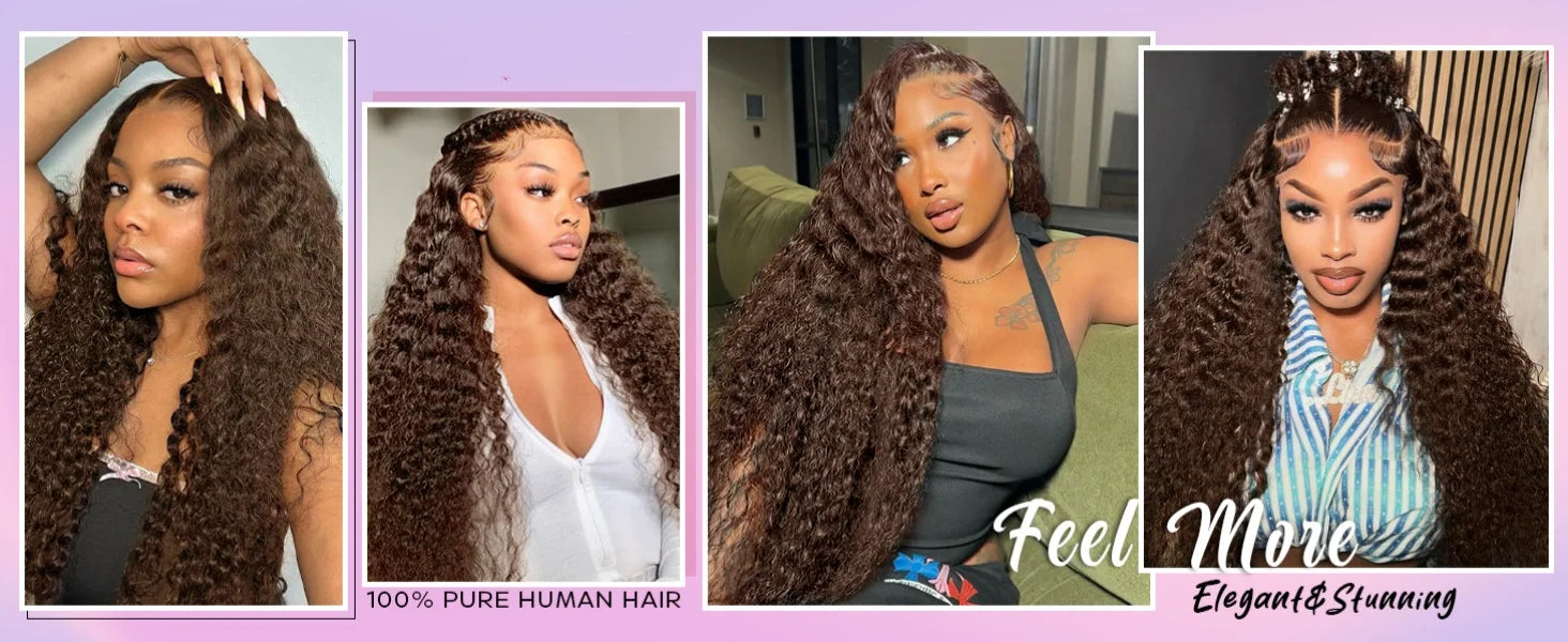 250 Density Chocolate Brown Curly Human Hair Wig 13X6 Hd Lace Front Wigs Pre Pluck Brazilian Brown 100% Deep Wave Human Hair wig