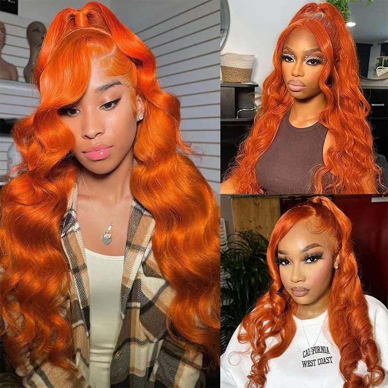250% Density Ginger Orange 30 40 Inch Body Wave 13x6 HD Lace Front Wig Human Hair #350 Colored Wig Human Hair For Women