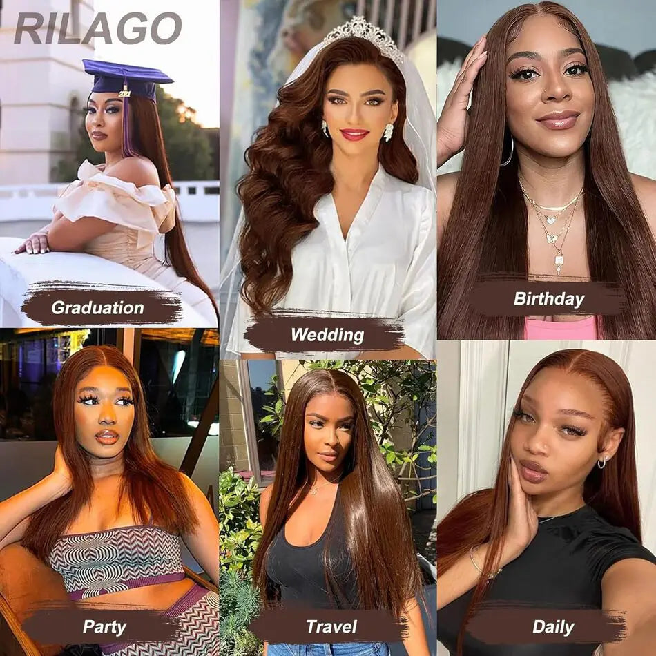 KLAMAN Chocolate Brown Bone Straight Wig | 30" 200% Density 13x6 HD Lace Front | Human Hair