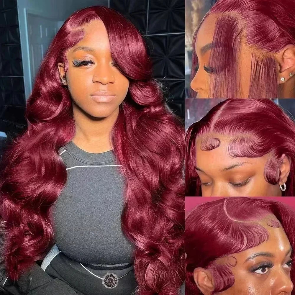 99j Burgundy 13x6 HD Lace Frontal Human Hair Wig 250 Density Body Wave 13x4 Lace Front Wigs Brazilian 100% Human Hair Wigs