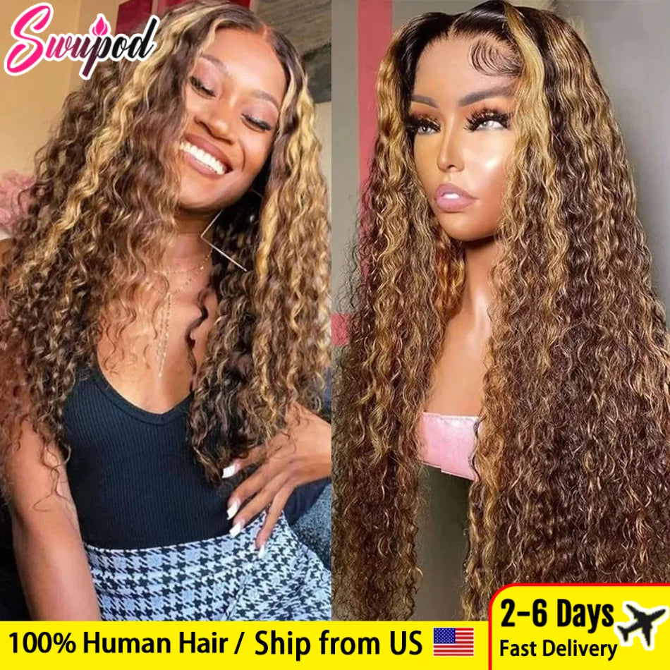 KLAMAN Highlight Deep Wave Wig | 13x4 & 13x6 HD Lace | Honey Blonde Ombre Brazilian Human Hair