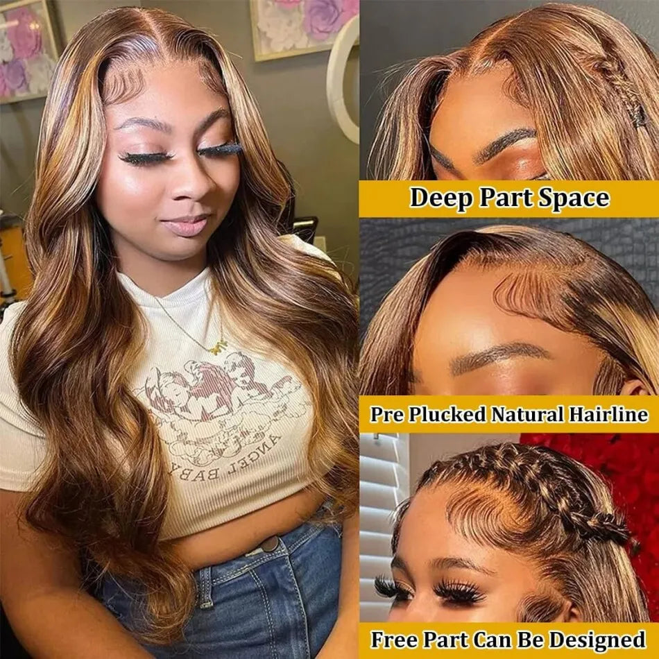 KLAMAN Highlight Ombre Body Wave Wig | 38" 250% Density 13x6 HD Lace | #427 Human Hair