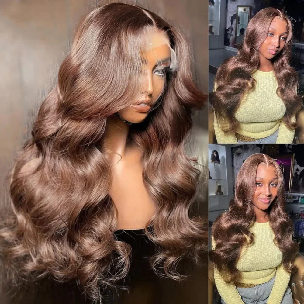 KLAMAN Chocolate Brown Body Wave Wig | 46" 13x4 & 13x6 HD Transparent Lace | Remy Human Hair
