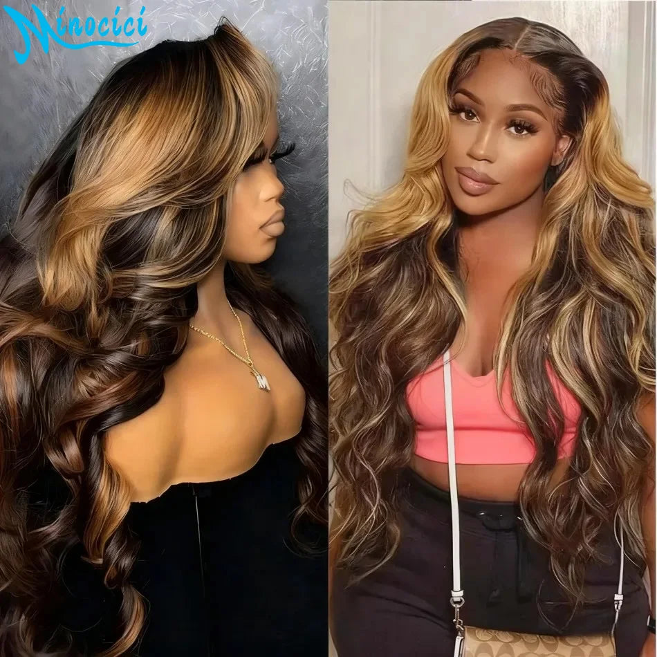 KLAMAN Highlight Ombre Body Wave Wig | 38" 250% Density 13x6 HD Lace | #427 Human Hair