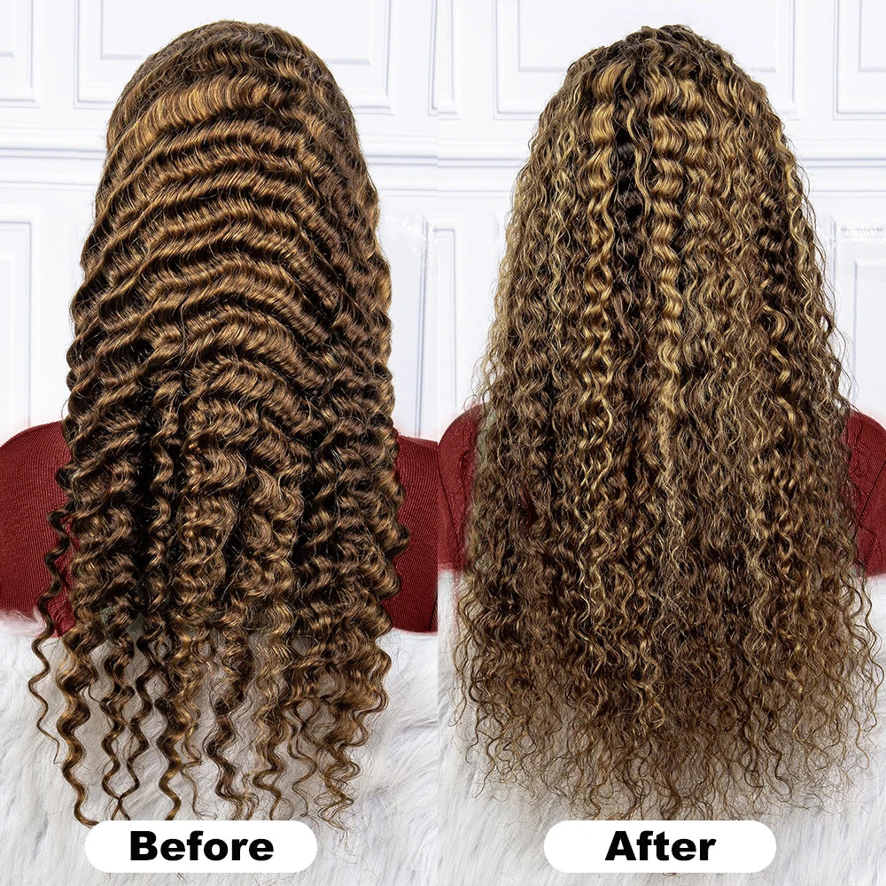 KLAMAN Highlight Deep Wave Wig | 13x4 & 13x6 HD Lace | Honey Blonde Ombre Brazilian Human Hair