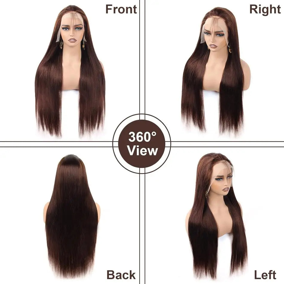 KLAMAN Chocolate Brown Bone Straight Wig | 30" 200% Density 13x6 HD Lace Front | Human Hair
