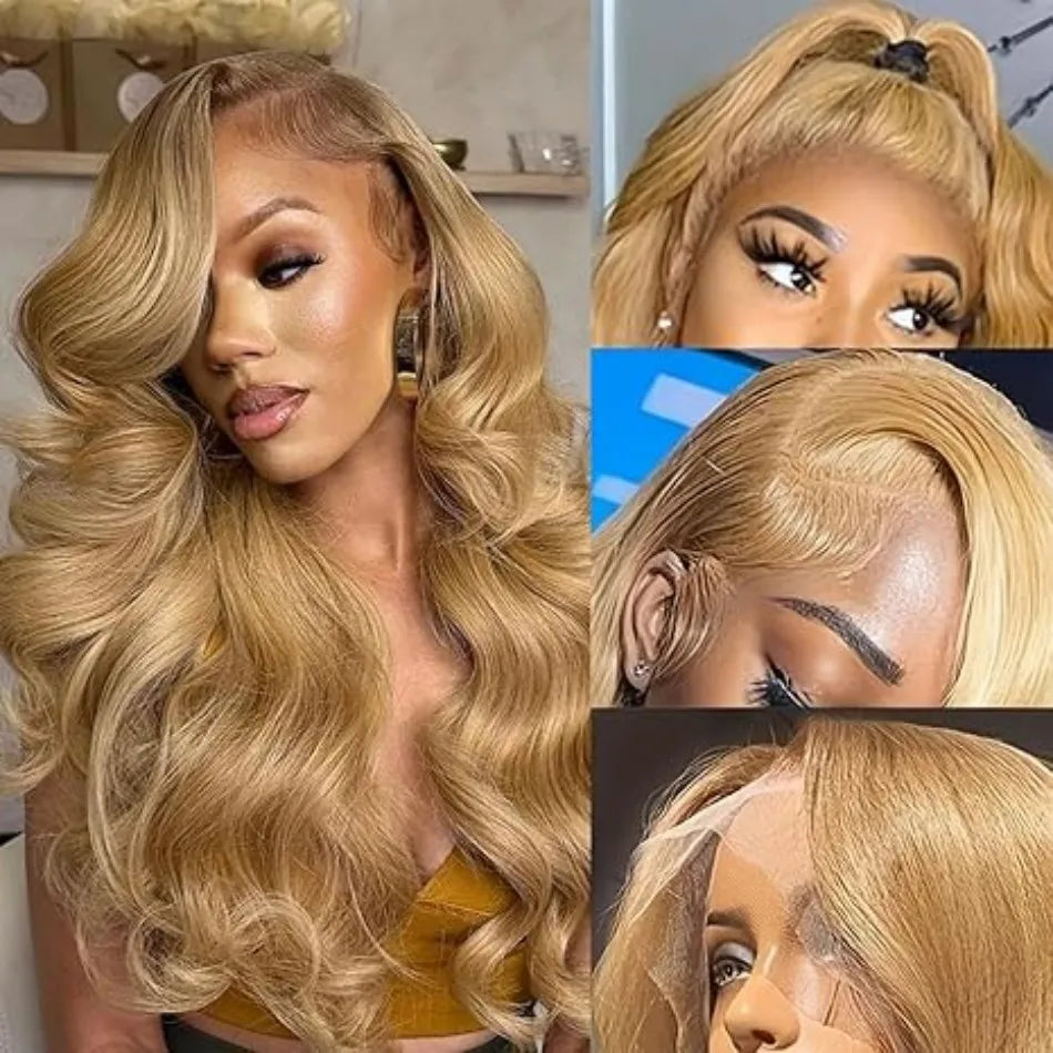 Body Wave Human Hair Wigs 27 Honey Blonde 13X6 Hd Lace Frontal Wig 100% Human Hair 250 Density Colored Preplucked Brazilian Wigs